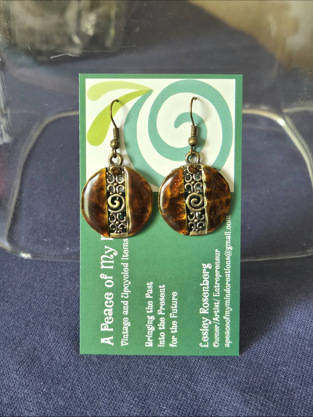 Vintage Turkish Drop Earrings Brown with Cut Out Design